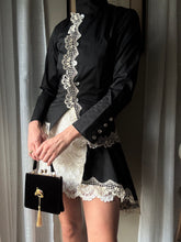 Load image into Gallery viewer, Vintage French Lace Upcycled Mandarin Collar Button Up with Removable Pleated Asymmetrical Skirt Panel
