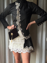 Load image into Gallery viewer, Vintage French Lace Upcycled Mandarin Collar Button Up with Removable Pleated Asymmetrical Skirt Panel
