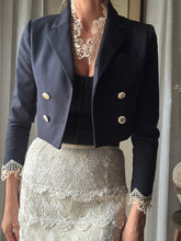 Load image into Gallery viewer, Vintage Upcycled Cropped Blazer with French Antique Lace Sourced from France
