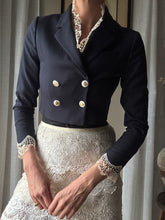 Load image into Gallery viewer, Vintage Upcycled Cropped Blazer with French Antique Lace Sourced from France
