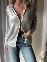 Load image into Gallery viewer, Vintage Y2K Silver Metallic Oversized Button Down Button Up Blouse

