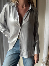 Load image into Gallery viewer, Vintage Y2K Silver Metallic Oversized Button Down Button Up Blouse
