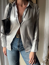 Load image into Gallery viewer, Vintage Y2K Silver Metallic Oversized Button Down Button Up Blouse
