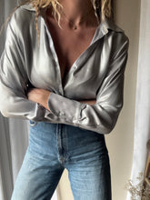 Load image into Gallery viewer, Vintage Y2K Silver Metallic Oversized Button Down Button Up Blouse
