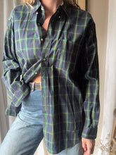Load image into Gallery viewer, Vintage Ralph Lauren Polo Classic Dark Blue Green Yellow Plaid Cotton Very Oversized Collared Button Up
