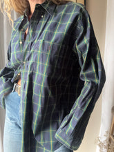 Load image into Gallery viewer, Vintage Ralph Lauren Polo Classic Dark Blue Green Yellow Plaid Cotton Very Oversized Collared Button Up
