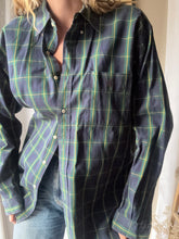 Load image into Gallery viewer, Vintage Ralph Lauren Polo Classic Dark Blue Green Yellow Plaid Cotton Very Oversized Collared Button Up
