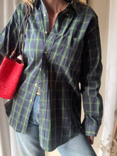 Load image into Gallery viewer, Vintage Ralph Lauren Polo Classic Dark Blue Green Yellow Plaid Cotton Very Oversized Collared Button Up
