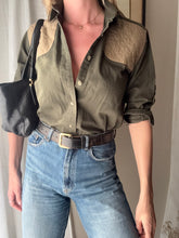 Load image into Gallery viewer, Vintage Olive Green Brown Cotton Button Up Safari Shirt
