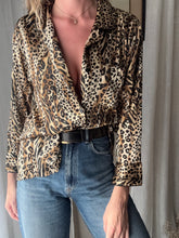 Load image into Gallery viewer, Vintage Leopard Animal Print Oversized Satin Collared Button Up
