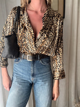 Load image into Gallery viewer, Vintage Leopard Animal Print Oversized Satin Collared Button Up
