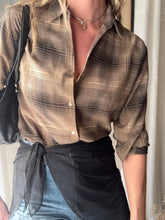 Load image into Gallery viewer, Vintage Lightweight Brown Plaid Button Up Blouse
