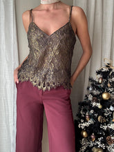 Load image into Gallery viewer, Deadstock Gold Black Semi Sheer Lace Tank Top NWT
