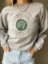 Load image into Gallery viewer, Upcycled Vintage Heather Grey Long Sleeve Sweatshirt Forest Green Keep Earth Vintage Logo
