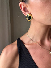 Load image into Gallery viewer, Vintage 90s Gold Black Enamel Ring Statement Earrings
