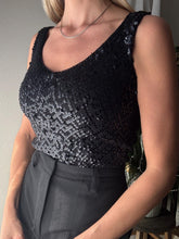 Load image into Gallery viewer, Vintage Black Sequin Tank Top - Party Sparkle
