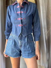 Load image into Gallery viewer, Vintage Denim Plaid Embroidered Shirt - Frog Closure - Napa Valley Petites
