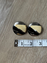Load image into Gallery viewer, Vintage 80s 90s Large Circle Cream Black Silver Abstract Enamel Statement Earrings
