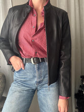 Load image into Gallery viewer, Vintage 90s 2000s Black Soft Leather Jacket Mandarin Collared Jacket
