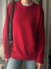 Load image into Gallery viewer, Vintage Tommy Hilfiger Cotton Red Ribbed Knit Oversized Pullover Sweater Logo Embroidery
