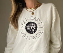 Load image into Gallery viewer, Upcycled Vintage Very Oversized White Long Sleeve Sweatshirt Black Keep Earth Vintage Logo
