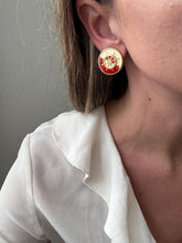 Load image into Gallery viewer, Vintage 80s 90s Nautical Red Cream Gold Ship Wheel Circle Statement Earrings

