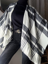 Load image into Gallery viewer, Vintage Cape Shawl Scarf Black White Plaid
