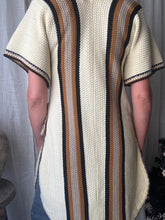 Load image into Gallery viewer, Vintage Cream Knit Poncho with Brown Black Grey Stripe
