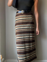 Load image into Gallery viewer, Classic Vintage Brown Black White Striped Midi Skirt
