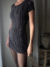 Load image into Gallery viewer, Vintage Black Beige Vine Pattern Dress Short Sleeve Stretchy
