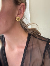 Load image into Gallery viewer, Vintage 90s  Gold Flower with Pearl Center Clip On Earrings
