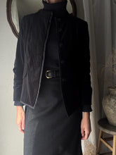 Load image into Gallery viewer, Vintage Black Cotton Blend Velvet Blazer Collarless Oversized Jacket
