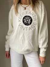 Load image into Gallery viewer, Upcycled Vintage Very Oversized White Long Sleeve Sweatshirt Black Keep Earth Vintage Logo
