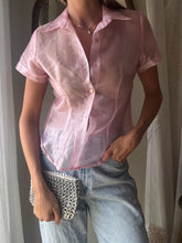 Load image into Gallery viewer, Vintage Sheer Pink Short Sleeve Collared Button Up Top

