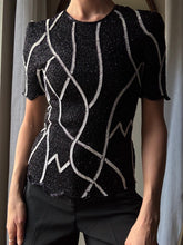Load image into Gallery viewer, Vintage Black Silk Sequin Blouse: Scala Beaded Short Sleeve Top
