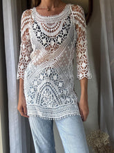 Load image into Gallery viewer, Vintage White Crochet Boho Dress Beach Cover Up Open Back
