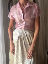 Load image into Gallery viewer, Vintage Sheer Pink Short Sleeve Collared Button Up Top
