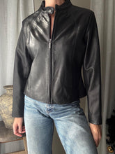 Load image into Gallery viewer, Vintage 90s 2000s Black Soft Leather Jacket Mandarin Collared Jacket

