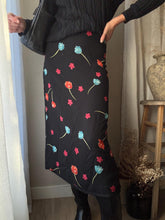 Load image into Gallery viewer, Vintage 90s 2000s  Black Bright Floral Maxi Skirt Lined
