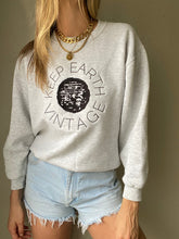 Load image into Gallery viewer, Upcycled Vintage Light Grey Long Sleeve Sweatshirt Black Keep Earth Vintage Logo
