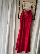 Load image into Gallery viewer, Vintage Oscar de la Renta Red Satin Slip Dress Floral Embroidery Detail

