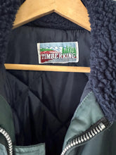 Load image into Gallery viewer, Vintage Timber King Mens Bomber Flight Jacket Navy Blue Faux Fur Collar Zipper Front
