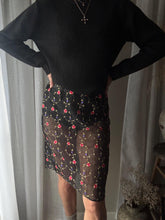 Load image into Gallery viewer, Beautiful Silk Vintage Upcycled Black Semi Sheer Floral  Maxi Skirt | Made in USA

