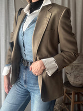 Load image into Gallery viewer, Vintage Oversized Wool Khaki Taupe Wimbledon Boyfriend Blazer Gold Crest Buttons
