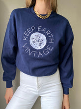 Load image into Gallery viewer, Upcycled Vintage Oversized Dark Navy Blue Long Sleeve Sweatshirt White Keep Earth Vintage Logo
