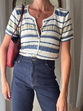 Load image into Gallery viewer, Vintage Knit Striped Shirt: USA Made Abalone Button Cardigan

