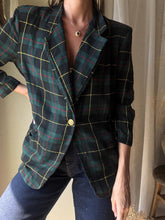 Load image into Gallery viewer, Vintage Forest Green Black Yellow Red Plaid Boyfriend Blazer
