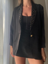 Load image into Gallery viewer, Vintage Oversized Black Blazer: Gold Beaded Lapel, 90s Chic
