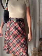 Load image into Gallery viewer, Vintage Beige Red Black Plaid Midi Skirt
