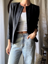 Load image into Gallery viewer, Vintage Silk Collarless Blazer Shoulder Pads Petite
